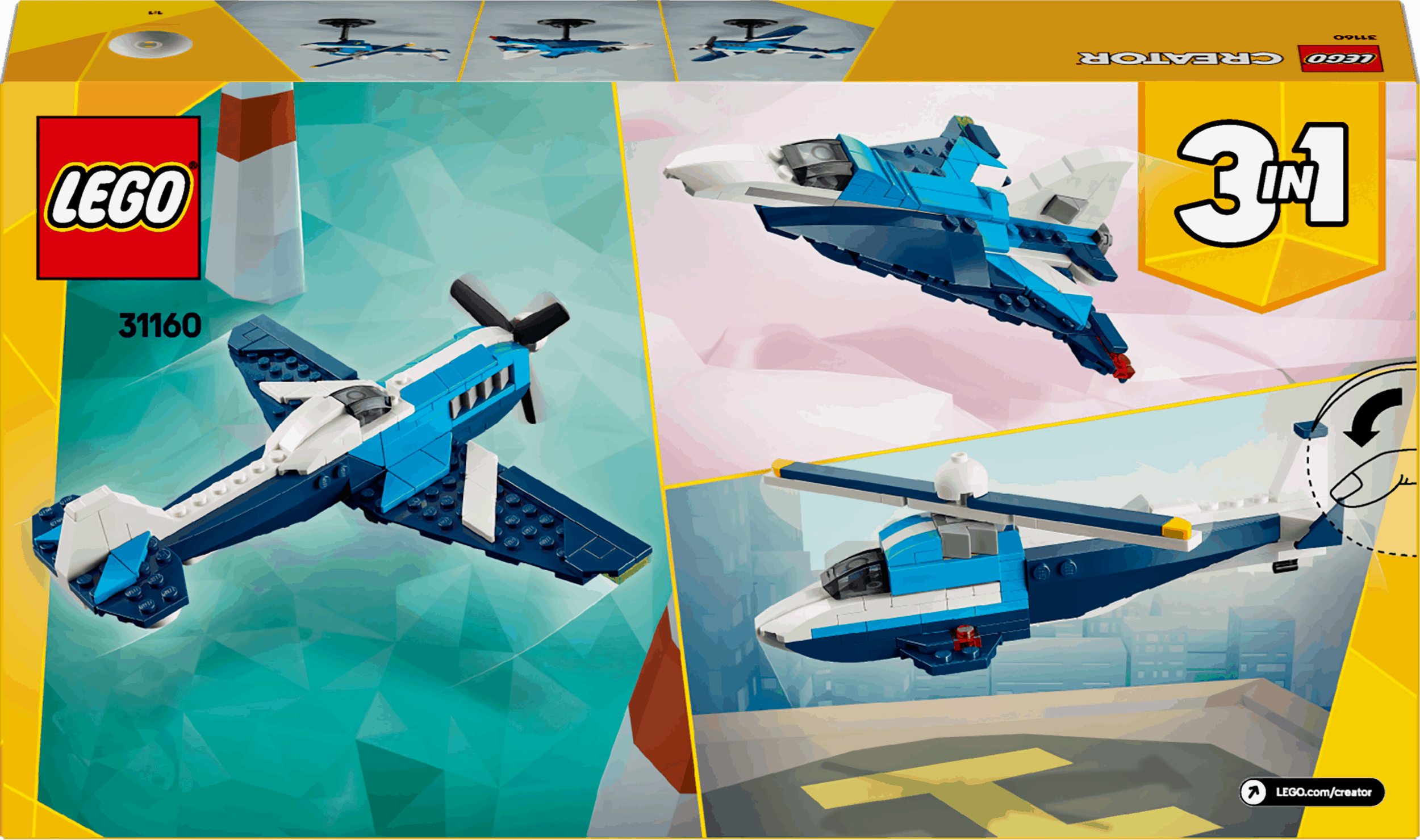 Lego Creator 3 in 1 31160 Aircraft: Race Plane Playset for Ages 7 & Up