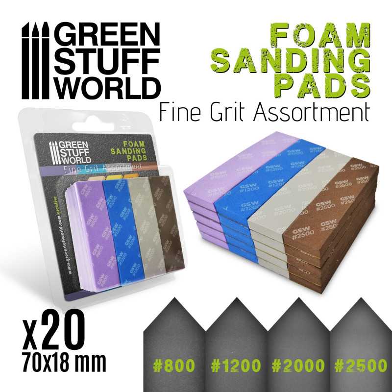 Assorted Fine Grit Foam Sanding Pads - 20pk | Green Stuff World